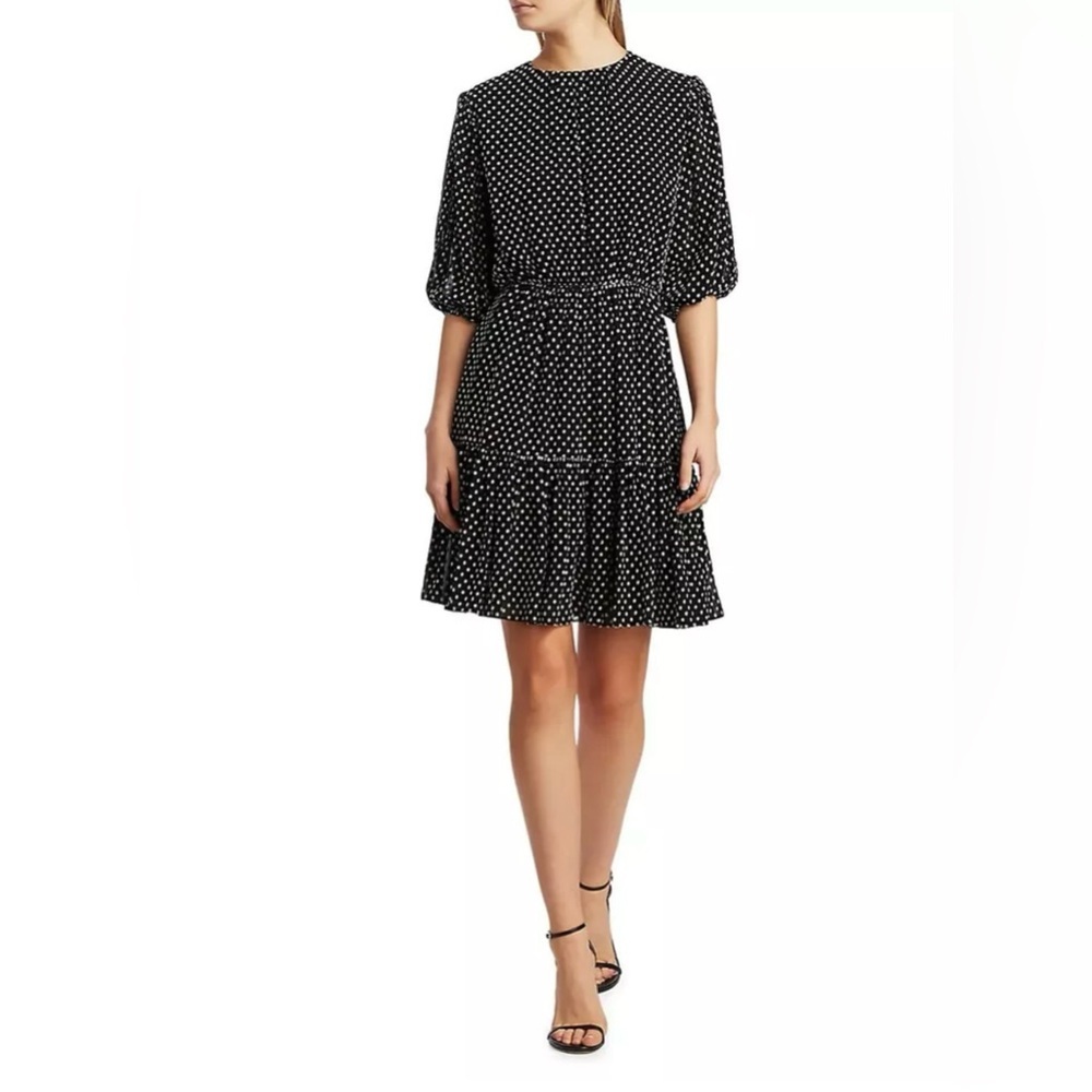 Derek Lam 10 Crosby Women's Kala Puff Sleeve Dress Black White dot flowy size 4